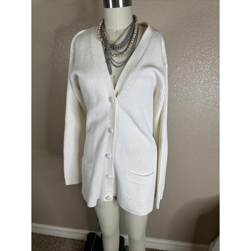 Vintage‎  Cozy Yarnworks Ivory Women Cardigan Size L With Pockets